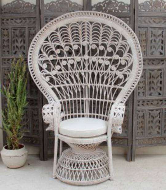 Cane Peacock Chair - White